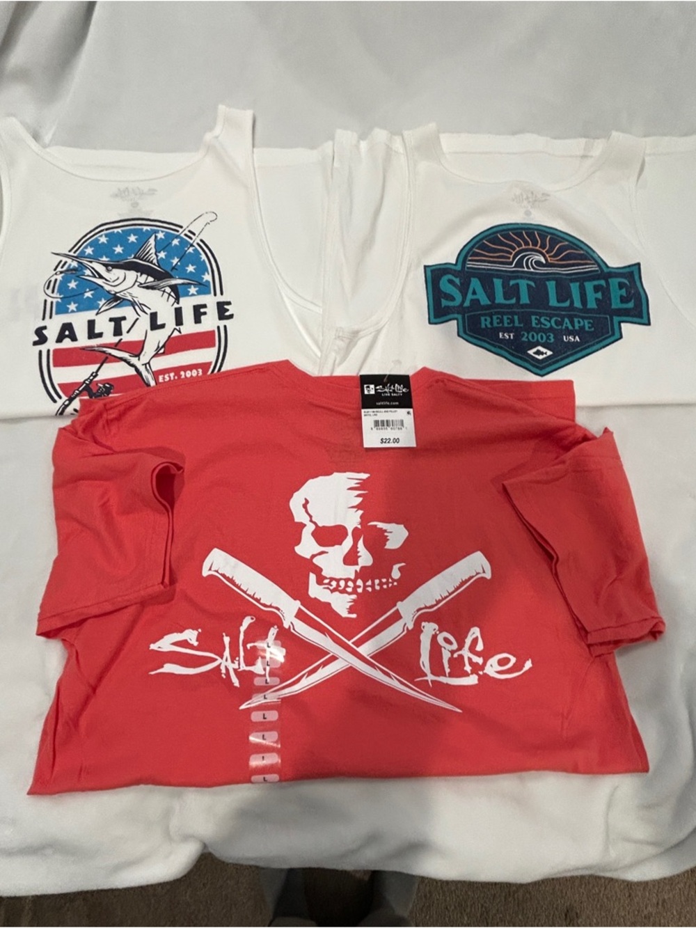 Salt Life Mens' Short Sleeve Pocket Tee and 2 Salt Life Tank tops all size large - Picture 5 of 8